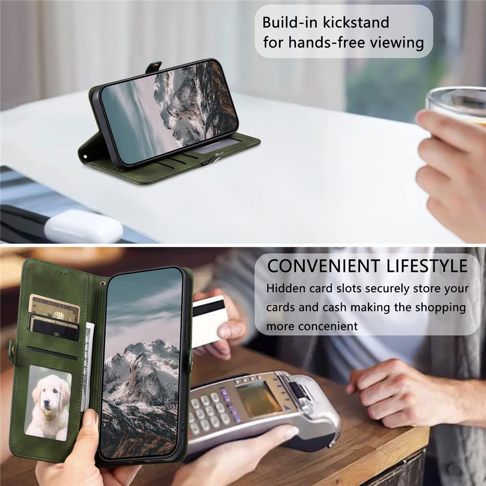 For Xiaomi Redmi Note 15 4G (Global) Case Skin Feel Totem Imprinted Wallet Leather Phone Cover with Hand Strap - Blackish Green