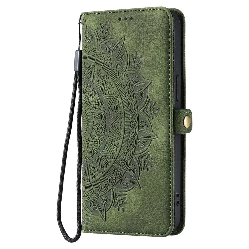 For Xiaomi Redmi Note 15 4G (Global) Case Skin Feel Totem Imprinted Wallet Leather Phone Cover with Hand Strap - Blackish Green