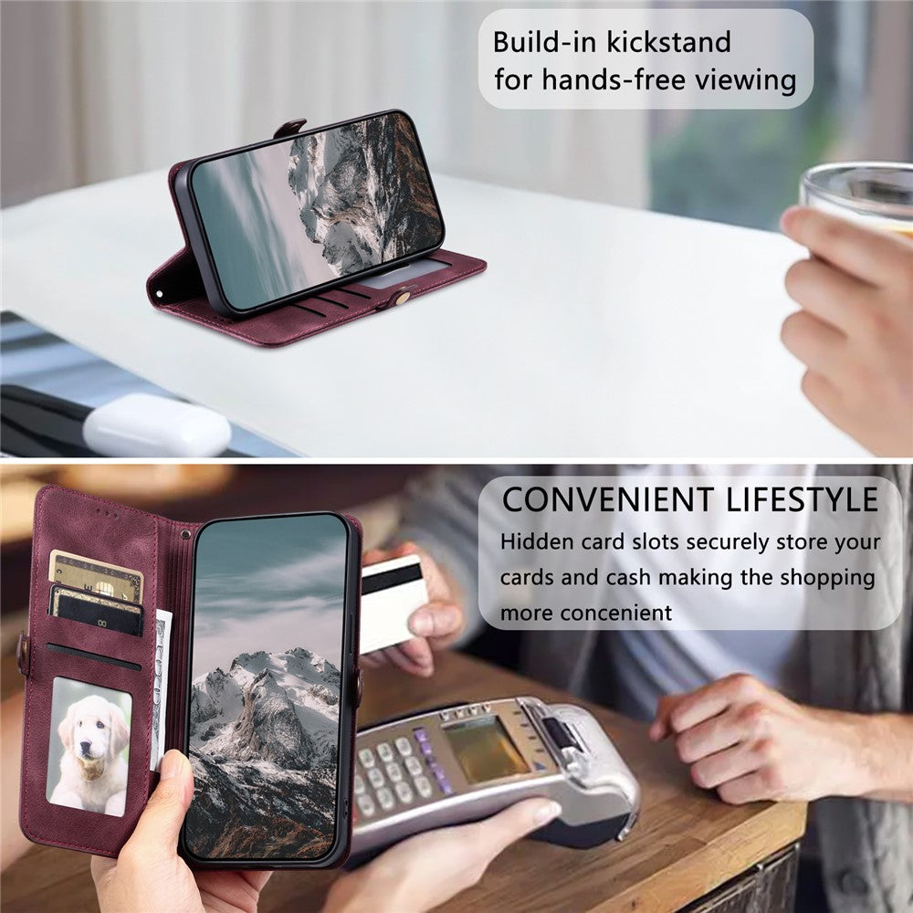 For Xiaomi Redmi Note 15 4G (Global) Case Skin Feel Totem Imprinted Wallet Leather Phone Cover with Hand Strap - Wine Red