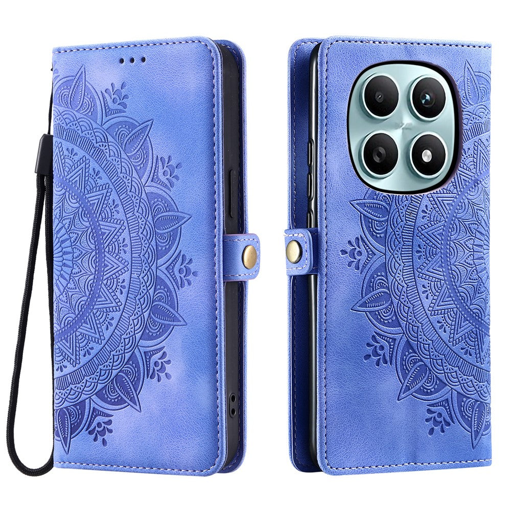 For Xiaomi Redmi Note 15 4G (Global) Case Skin Feel Totem Imprinted Wallet Leather Phone Cover with Hand Strap - Purple
