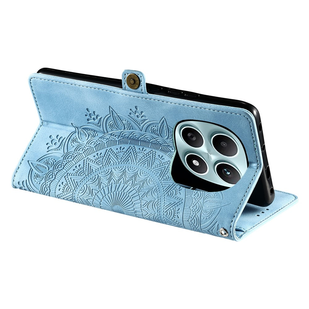 For Xiaomi Redmi Note 15 4G (Global) Case Skin Feel Totem Imprinted Wallet Leather Phone Cover with Hand Strap - Lake Blue