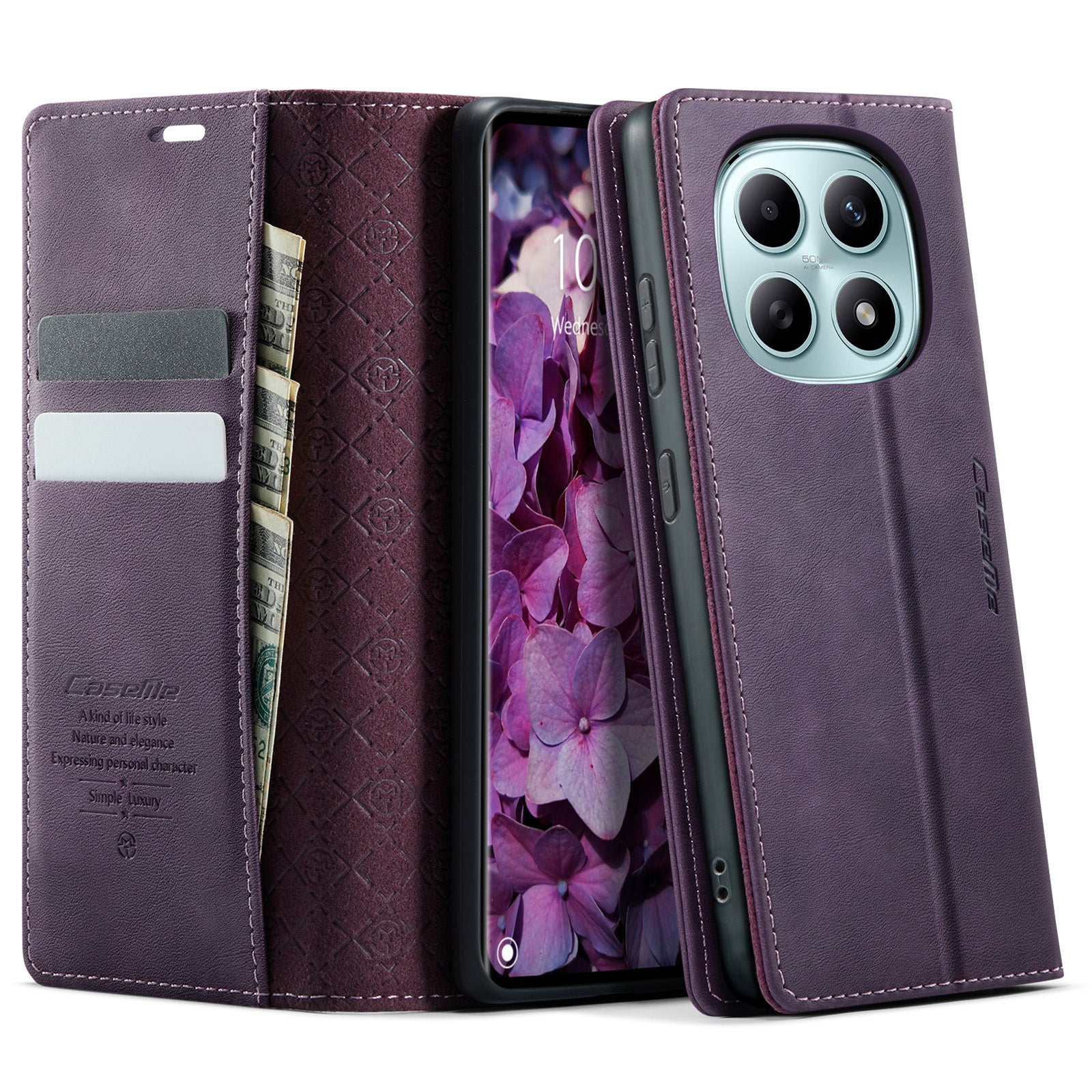 For Xiaomi Poco M8 5G / Redmi Note 15 5G (Global) Case CASEME 033 Series RFID Blocking Wallet Stand Calf Texture Leather Phone Cover - Purple