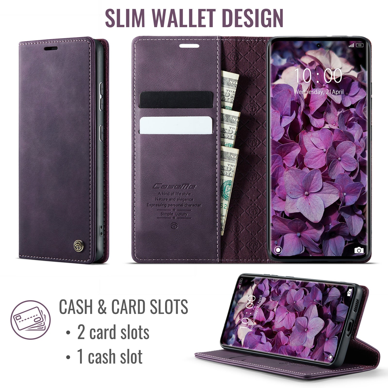 For Xiaomi Poco M8 5G / Redmi Note 15 5G (Global) Case CASEME 033 Series RFID Blocking Wallet Stand Calf Texture Leather Phone Cover - Purple