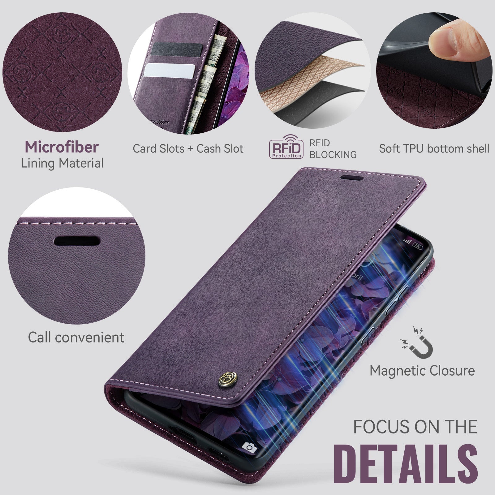 For Xiaomi Poco M8 5G / Redmi Note 15 5G (Global) Case CASEME 033 Series RFID Blocking Wallet Stand Calf Texture Leather Phone Cover - Purple