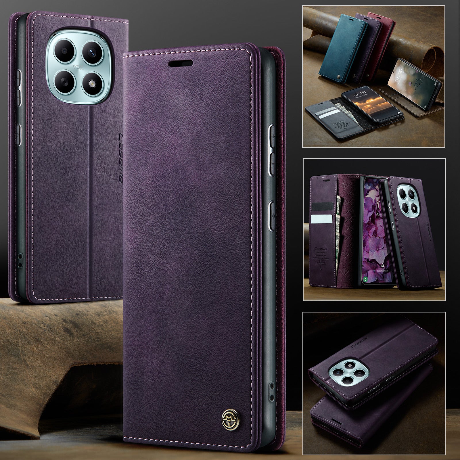 For Xiaomi Poco M8 5G / Redmi Note 15 5G (Global) Case CASEME 033 Series RFID Blocking Wallet Stand Calf Texture Leather Phone Cover - Purple
