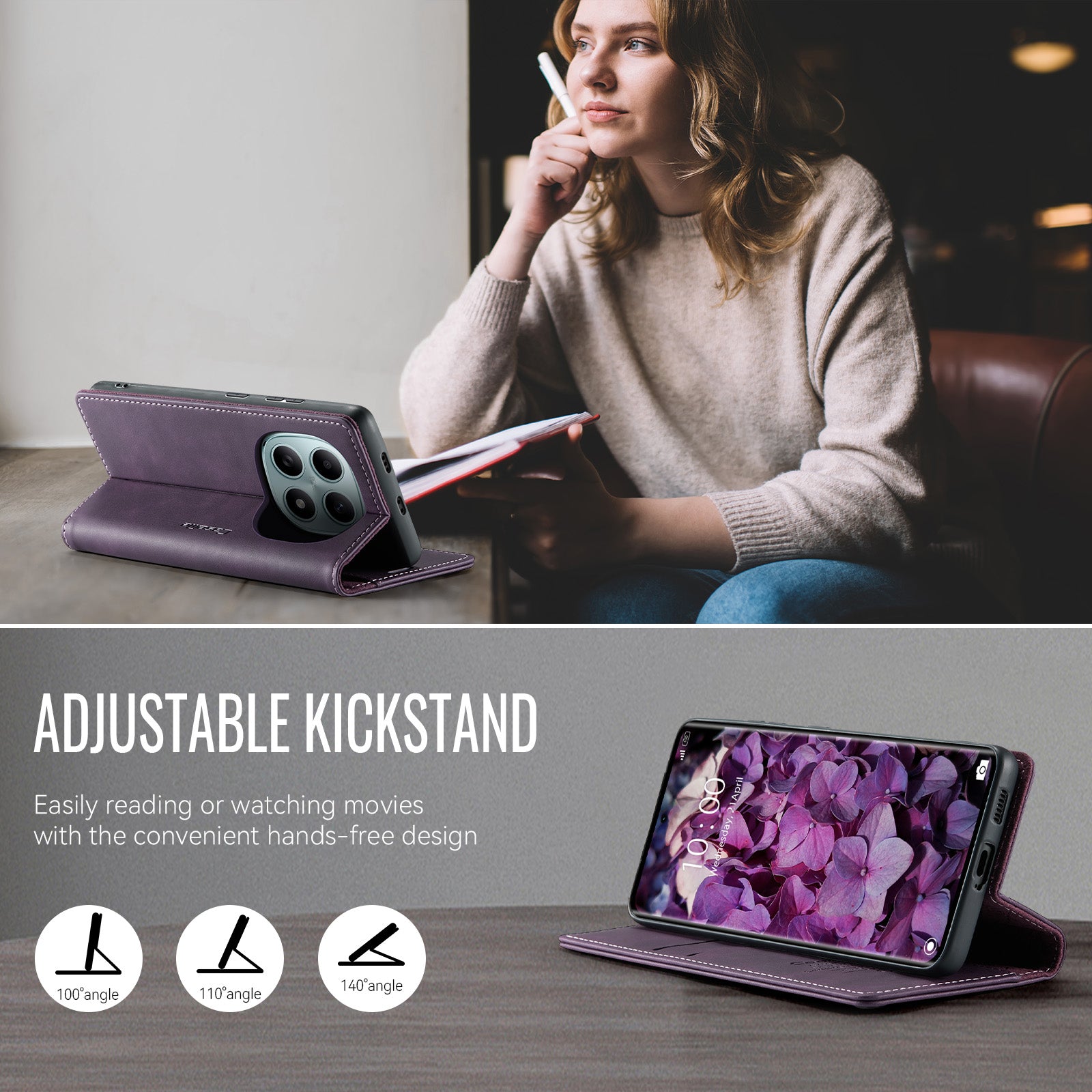 For Xiaomi Poco M8 5G / Redmi Note 15 5G (Global) Case CASEME 033 Series RFID Blocking Wallet Stand Calf Texture Leather Phone Cover - Purple