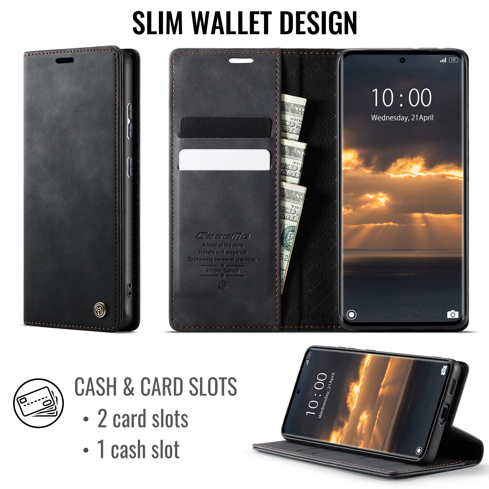 For Xiaomi Poco M8 5G / Redmi Note 15 5G (Global) Case CASEME 033 Series RFID Blocking Wallet Stand Calf Texture Leather Phone Cover - Black