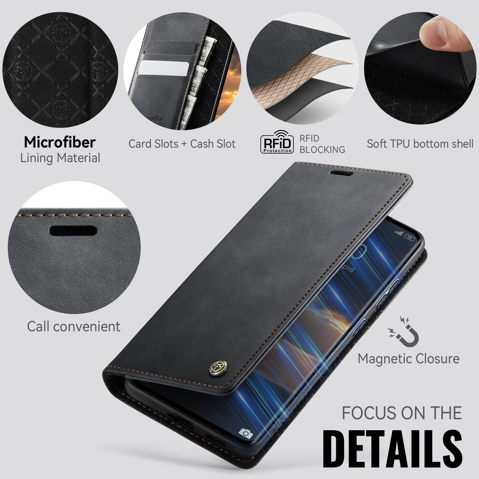 For Xiaomi Poco M8 5G / Redmi Note 15 5G (Global) Case CASEME 033 Series RFID Blocking Wallet Stand Calf Texture Leather Phone Cover - Black