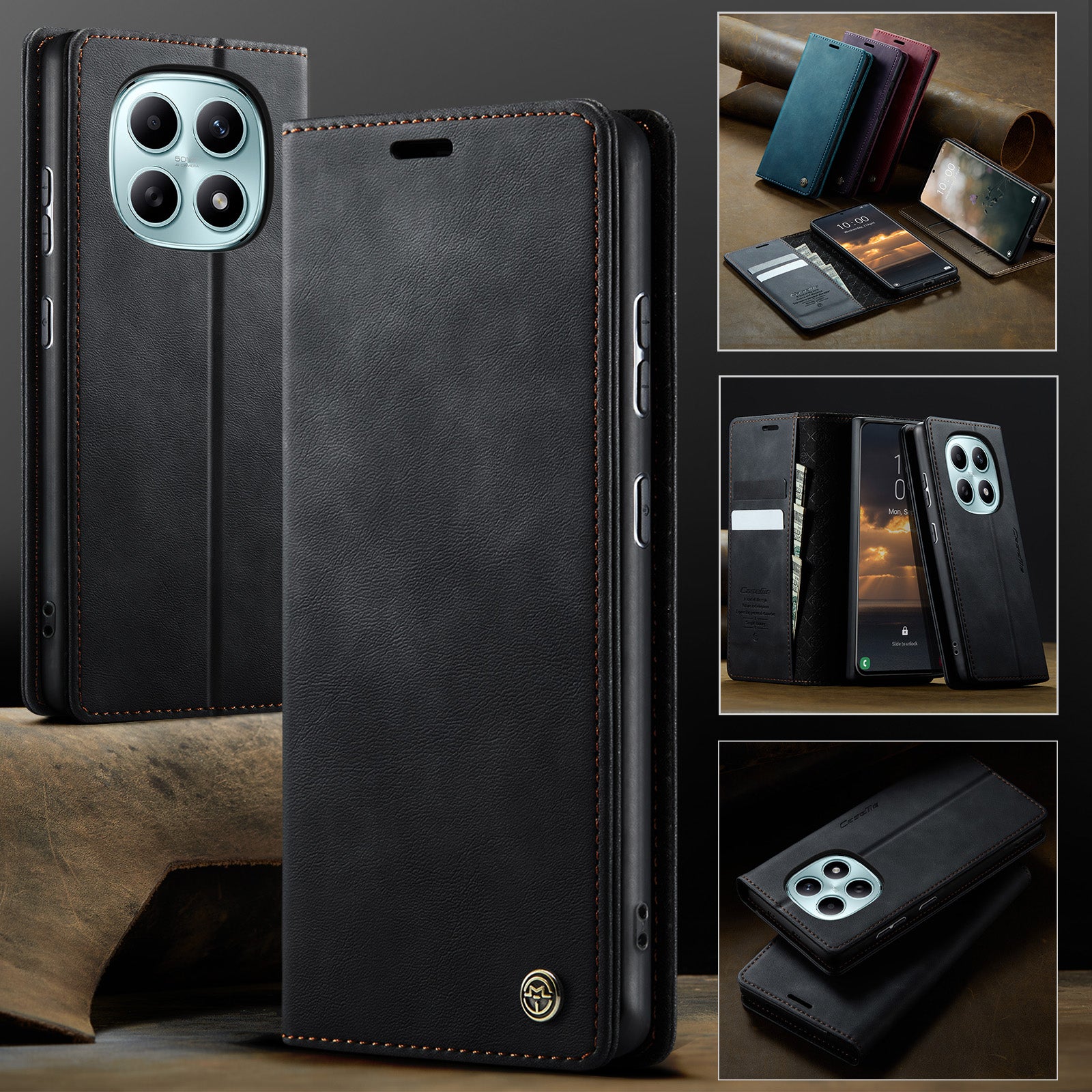 For Xiaomi Poco M8 5G / Redmi Note 15 5G (Global) Case CASEME 033 Series RFID Blocking Wallet Stand Calf Texture Leather Phone Cover - Black
