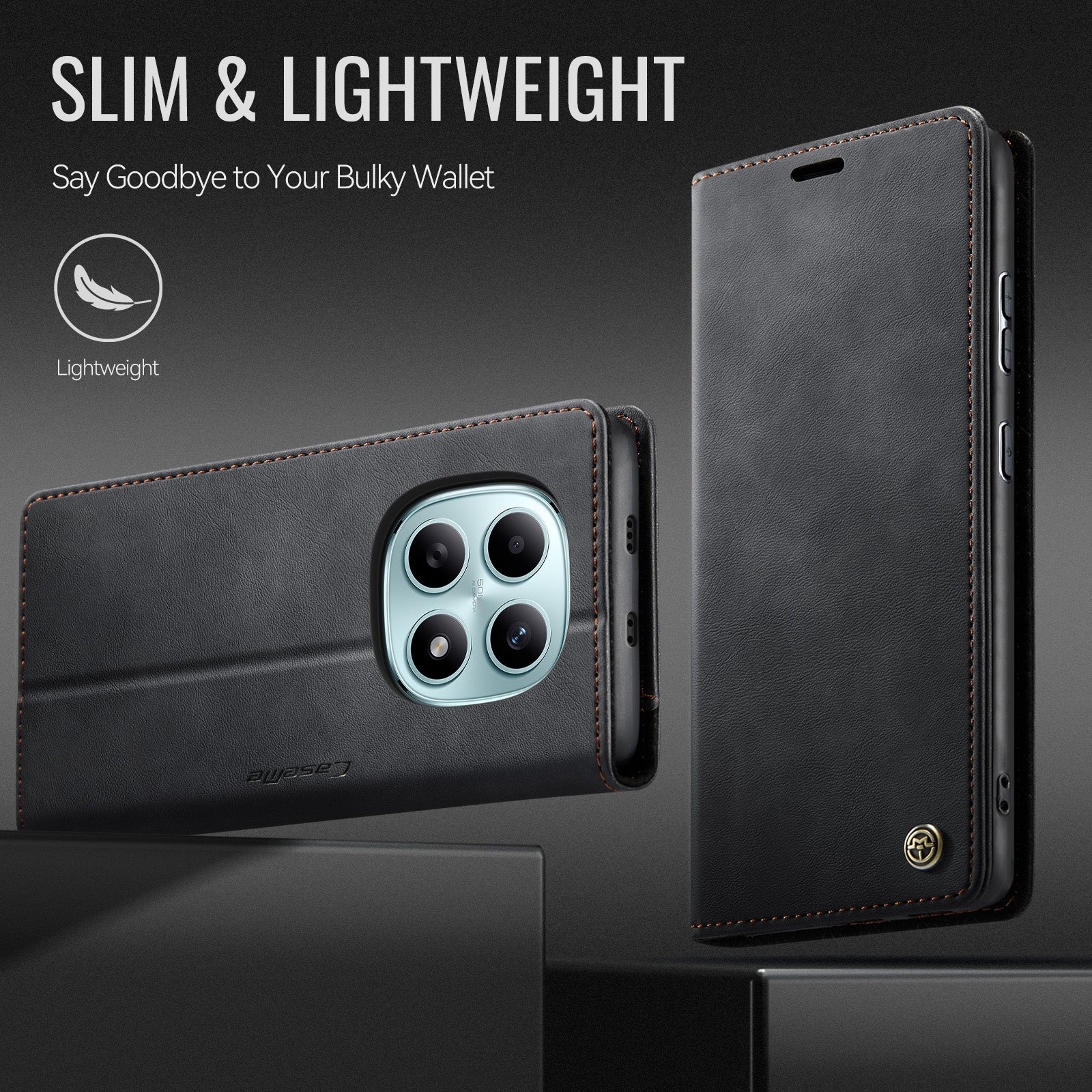 For Xiaomi Poco M8 5G / Redmi Note 15 5G (Global) Case CASEME 033 Series RFID Blocking Wallet Stand Calf Texture Leather Phone Cover - Black