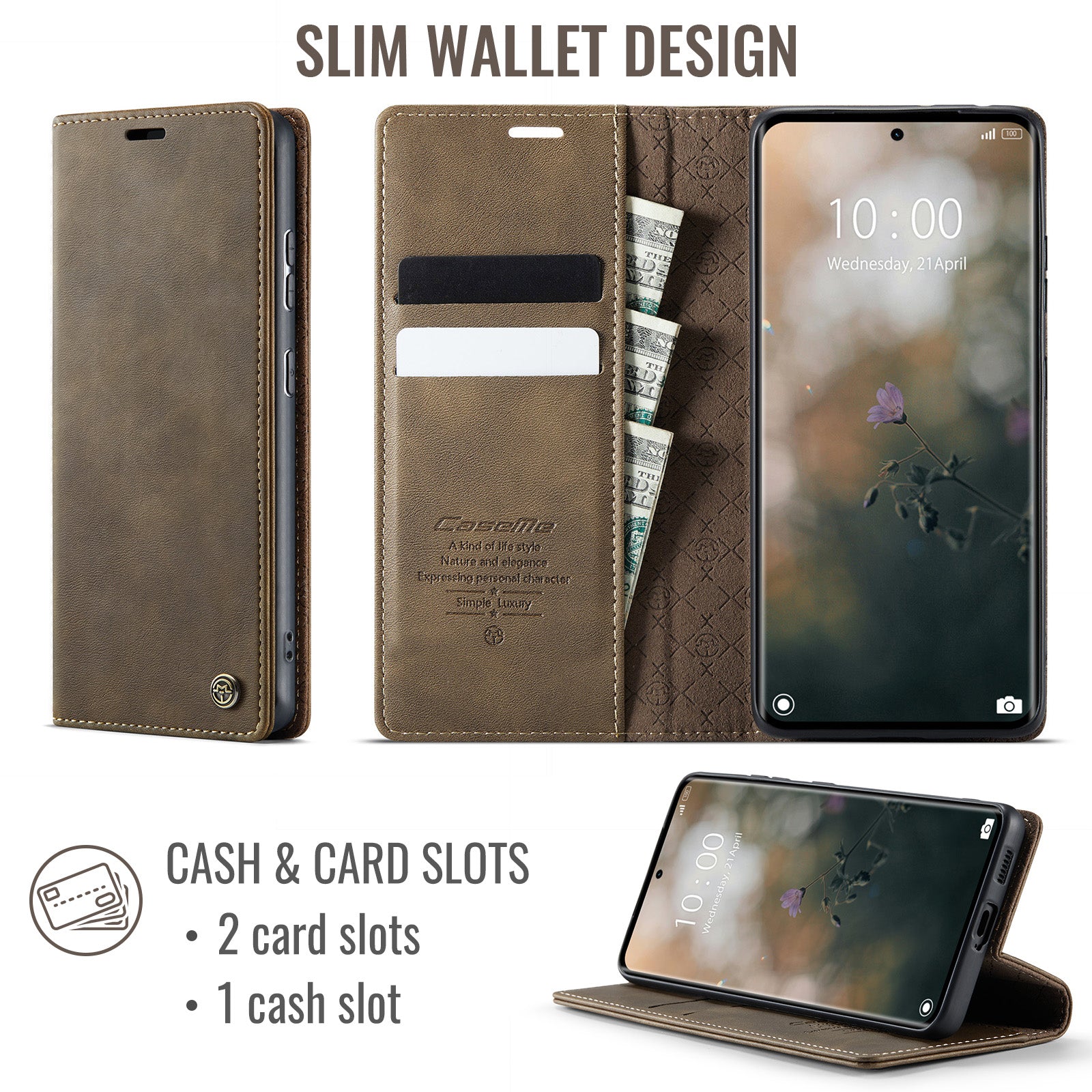 For Xiaomi Poco M8 5G / Redmi Note 15 5G (Global) Case CASEME 033 Series RFID Blocking Wallet Stand Calf Texture Leather Phone Cover - Coffee