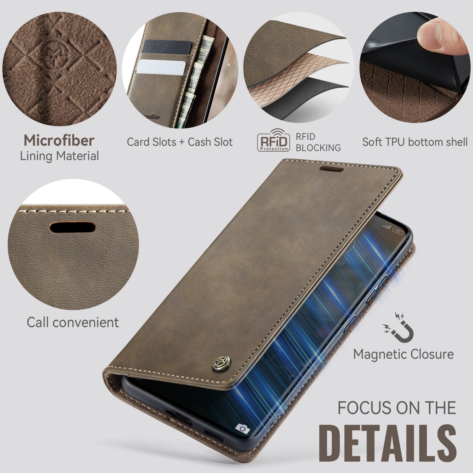 For Xiaomi Poco M8 5G / Redmi Note 15 5G (Global) Case CASEME 033 Series RFID Blocking Wallet Stand Calf Texture Leather Phone Cover - Coffee