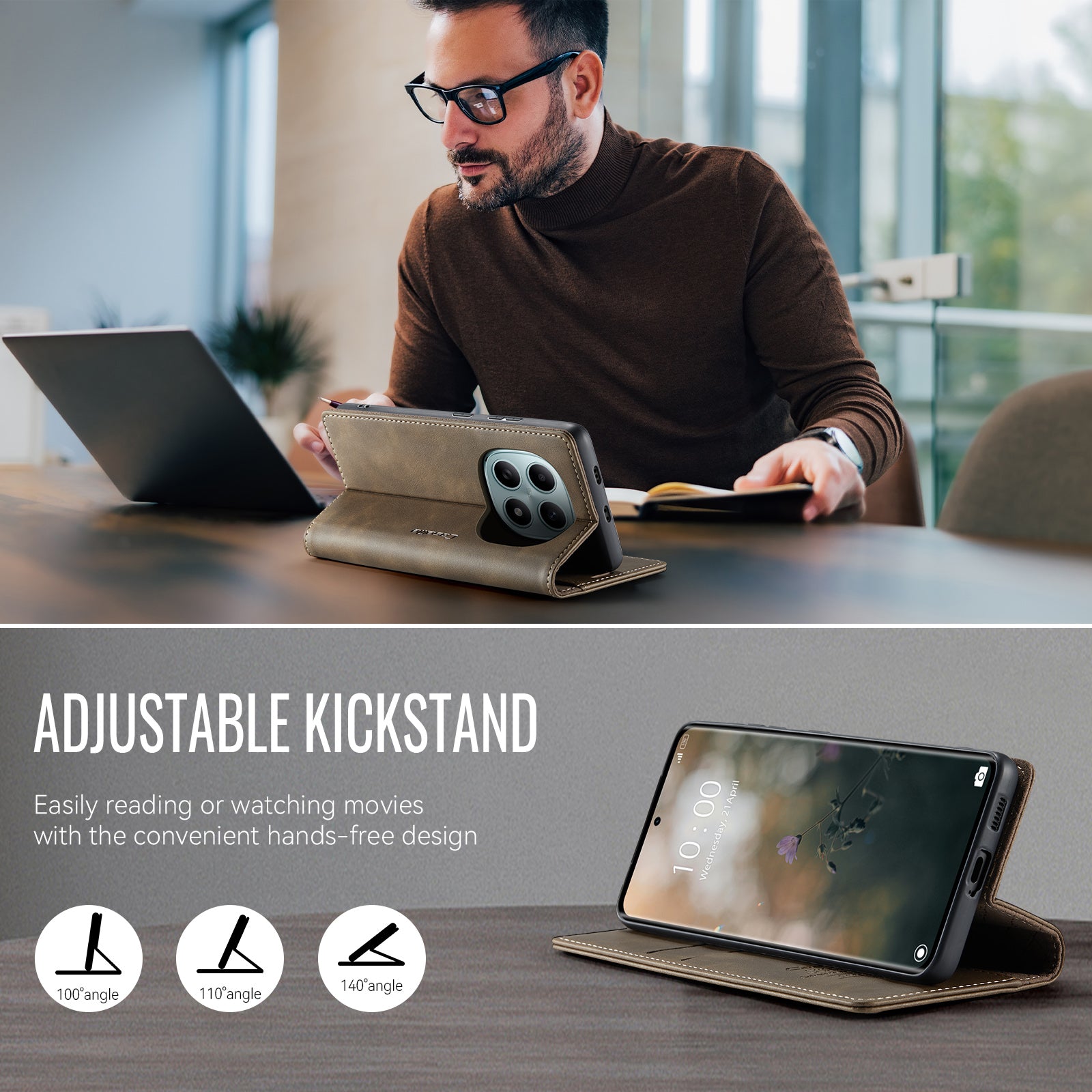 For Xiaomi Poco M8 5G / Redmi Note 15 5G (Global) Case CASEME 033 Series RFID Blocking Wallet Stand Calf Texture Leather Phone Cover - Coffee