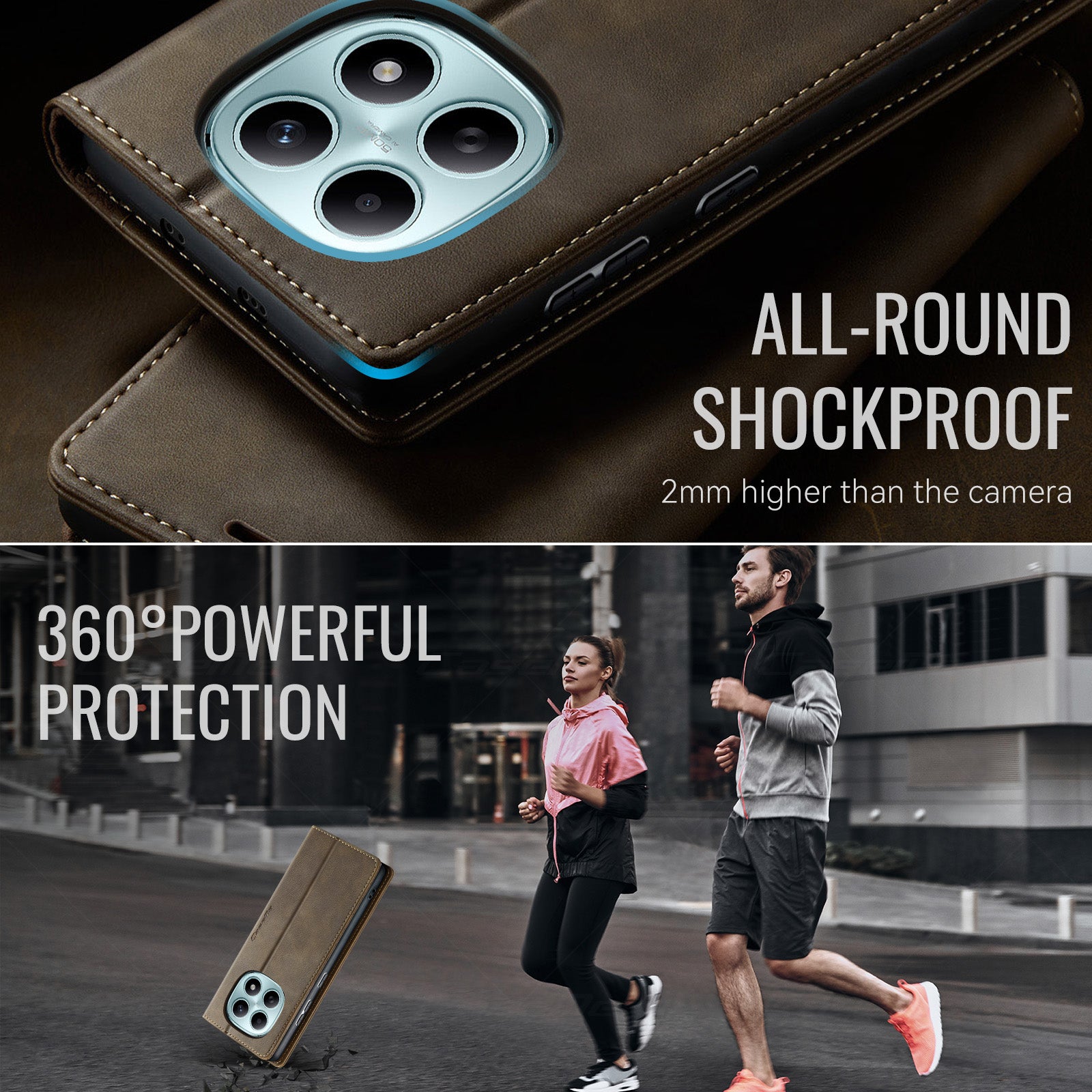 For Xiaomi Poco M8 5G / Redmi Note 15 5G (Global) Case CASEME 033 Series RFID Blocking Wallet Stand Calf Texture Leather Phone Cover - Coffee