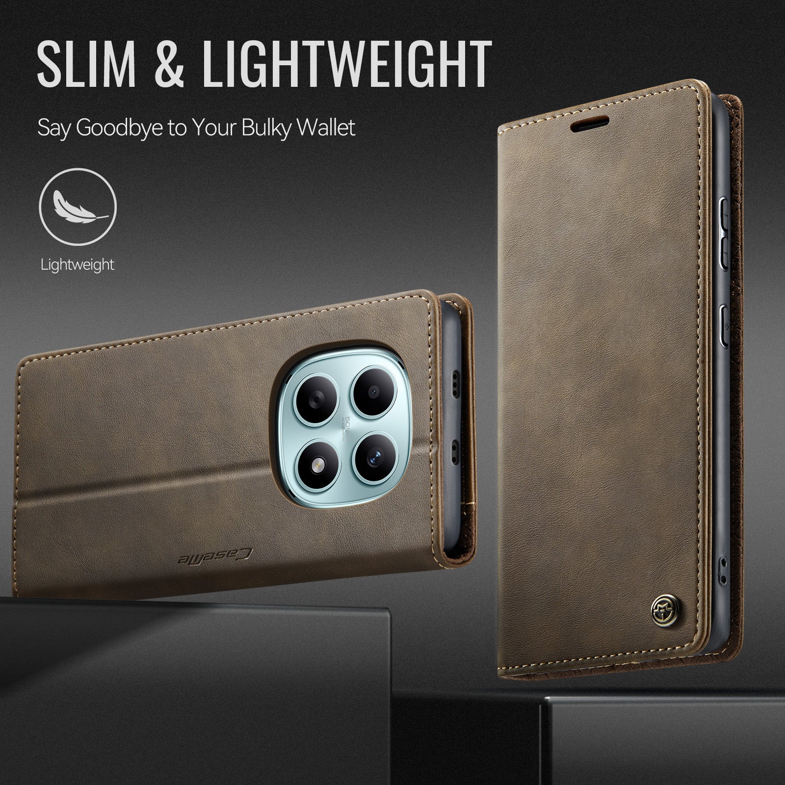 For Xiaomi Poco M8 5G / Redmi Note 15 5G (Global) Case CASEME 033 Series RFID Blocking Wallet Stand Calf Texture Leather Phone Cover - Coffee