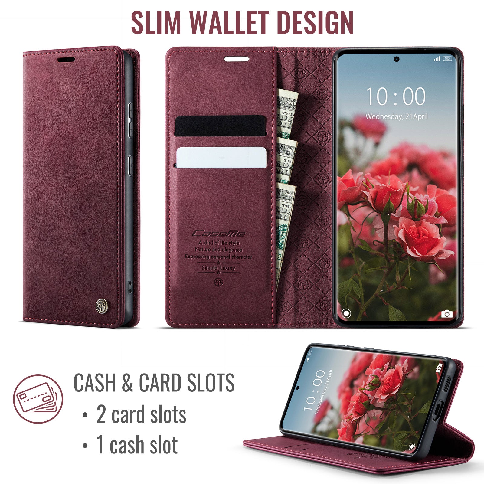 For Xiaomi Poco M8 5G / Redmi Note 15 5G (Global) Case CASEME 033 Series RFID Blocking Wallet Stand Calf Texture Leather Phone Cover - Red