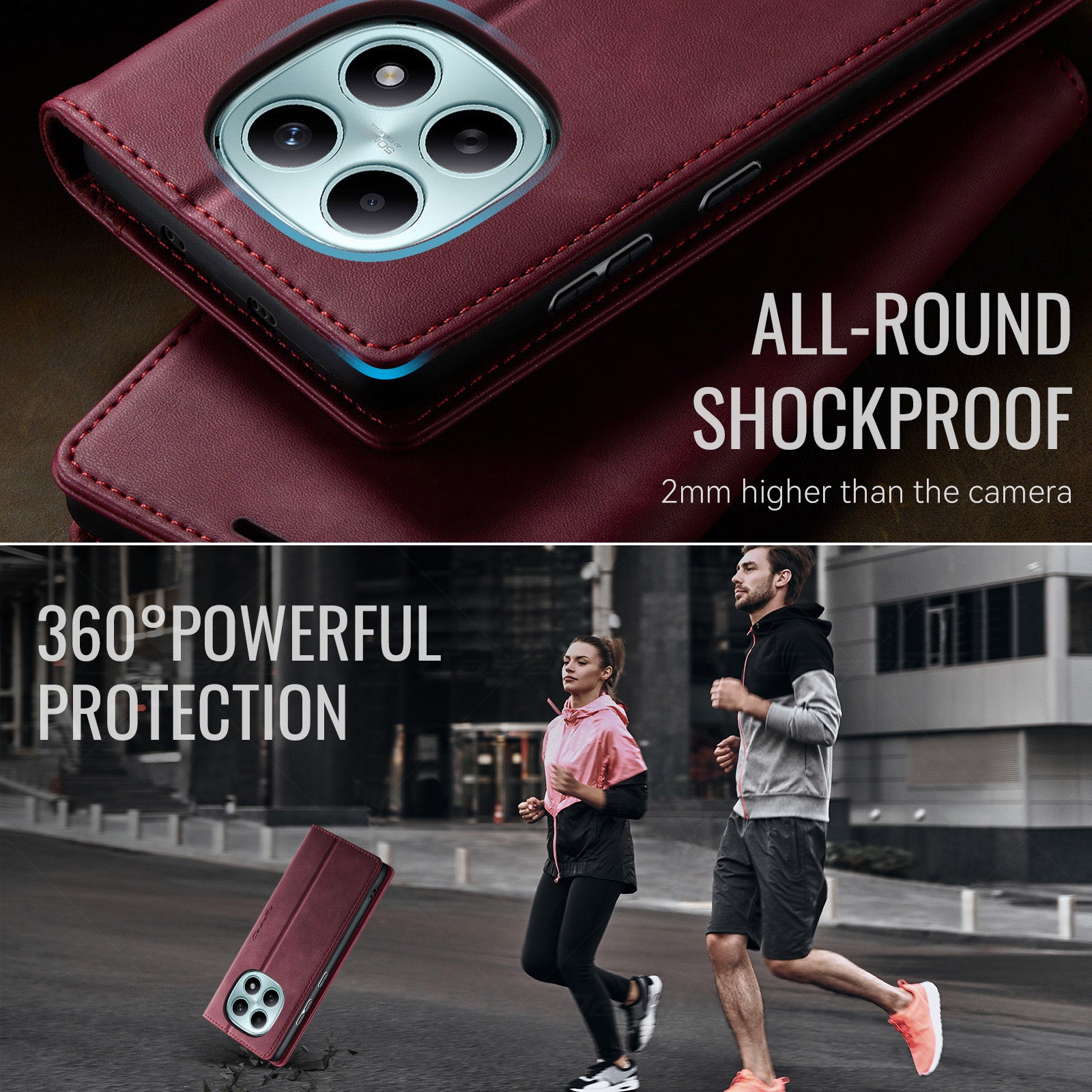 For Xiaomi Poco M8 5G / Redmi Note 15 5G (Global) Case CASEME 033 Series RFID Blocking Wallet Stand Calf Texture Leather Phone Cover - Red
