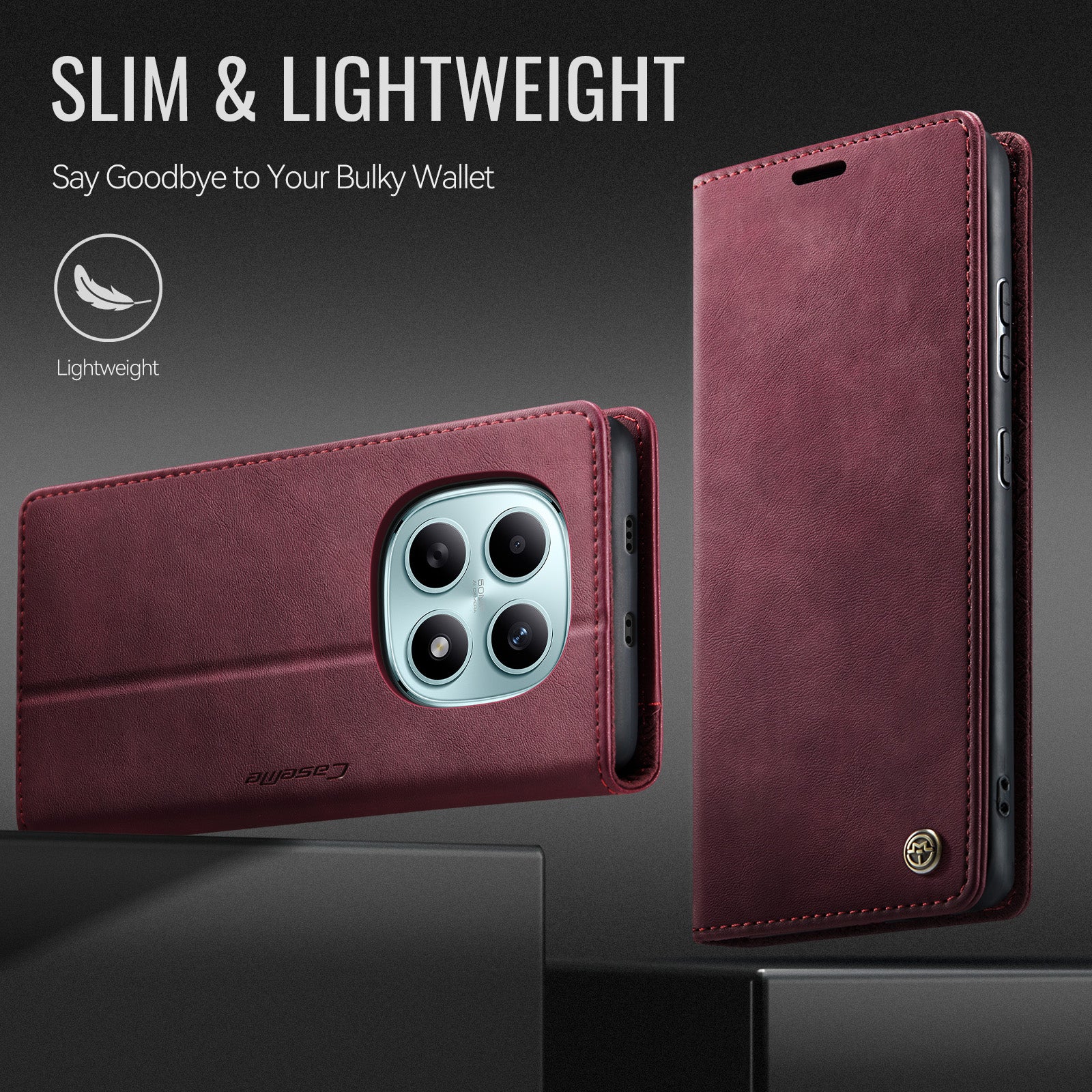 For Xiaomi Poco M8 5G / Redmi Note 15 5G (Global) Case CASEME 033 Series RFID Blocking Wallet Stand Calf Texture Leather Phone Cover - Red