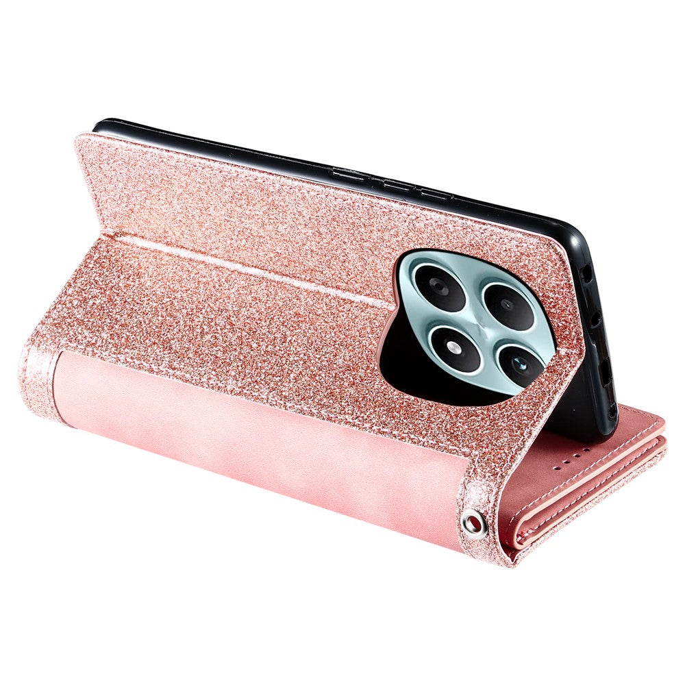 For Xiaomi Redmi Note 15 4G (Global) Case 9 Card Slots Zipper Wallet PU Leather Phone Cover with Wrist Strap - Rose Gold