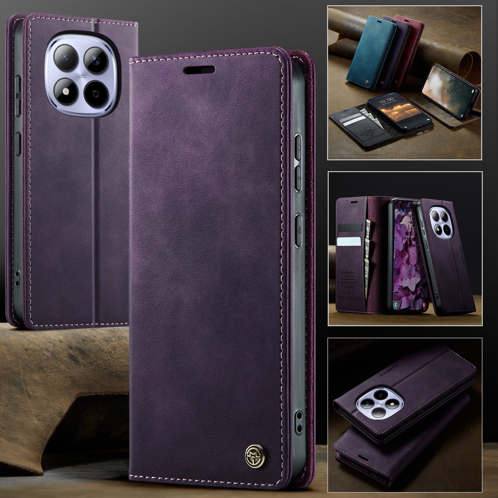 For Xiaomi Redmi Note 15 Pro 4G (Global) Case CASEME 033 Series RFID Blocking Wallet Stand Calf Texture Leather Phone Cover - Purple