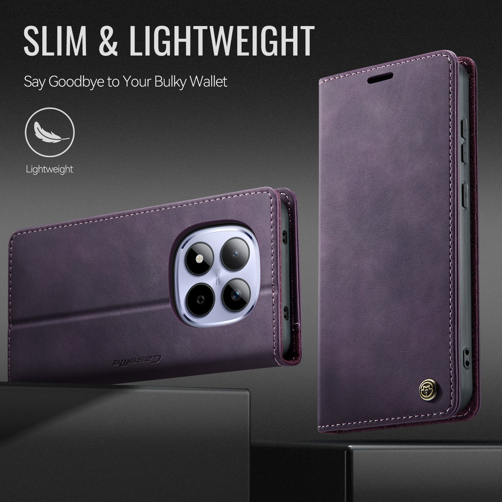 For Xiaomi Redmi Note 15 Pro 4G (Global) Case CASEME 033 Series RFID Blocking Wallet Stand Calf Texture Leather Phone Cover - Purple