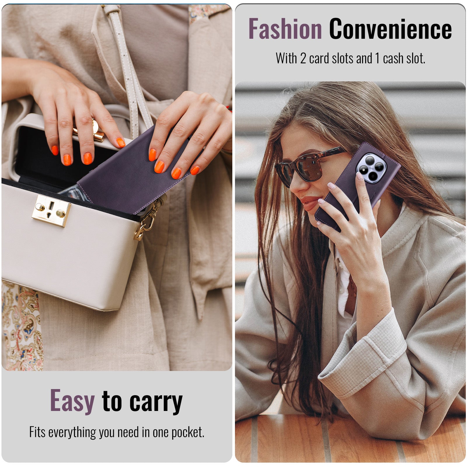 For Xiaomi Redmi Note 15 Pro 4G (Global) Case CASEME 033 Series RFID Blocking Wallet Stand Calf Texture Leather Phone Cover - Purple