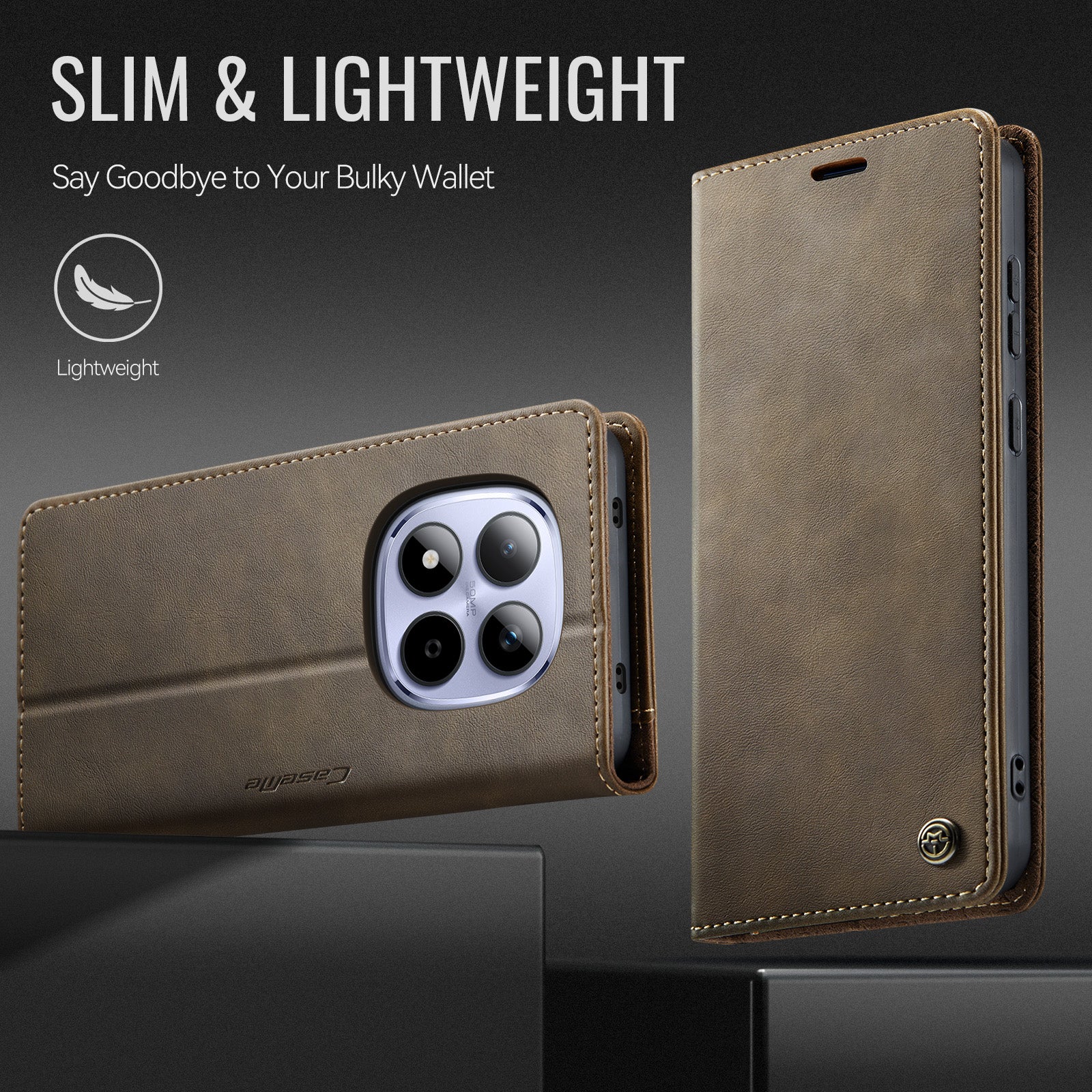 For Xiaomi Redmi Note 15 Pro 4G (Global) Case CASEME 033 Series RFID Blocking Wallet Stand Calf Texture Leather Phone Cover - Coffee
