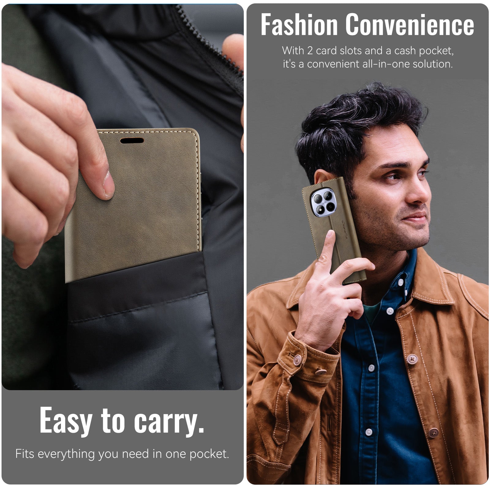 For Xiaomi Redmi Note 15 Pro 4G (Global) Case CASEME 033 Series RFID Blocking Wallet Stand Calf Texture Leather Phone Cover - Coffee