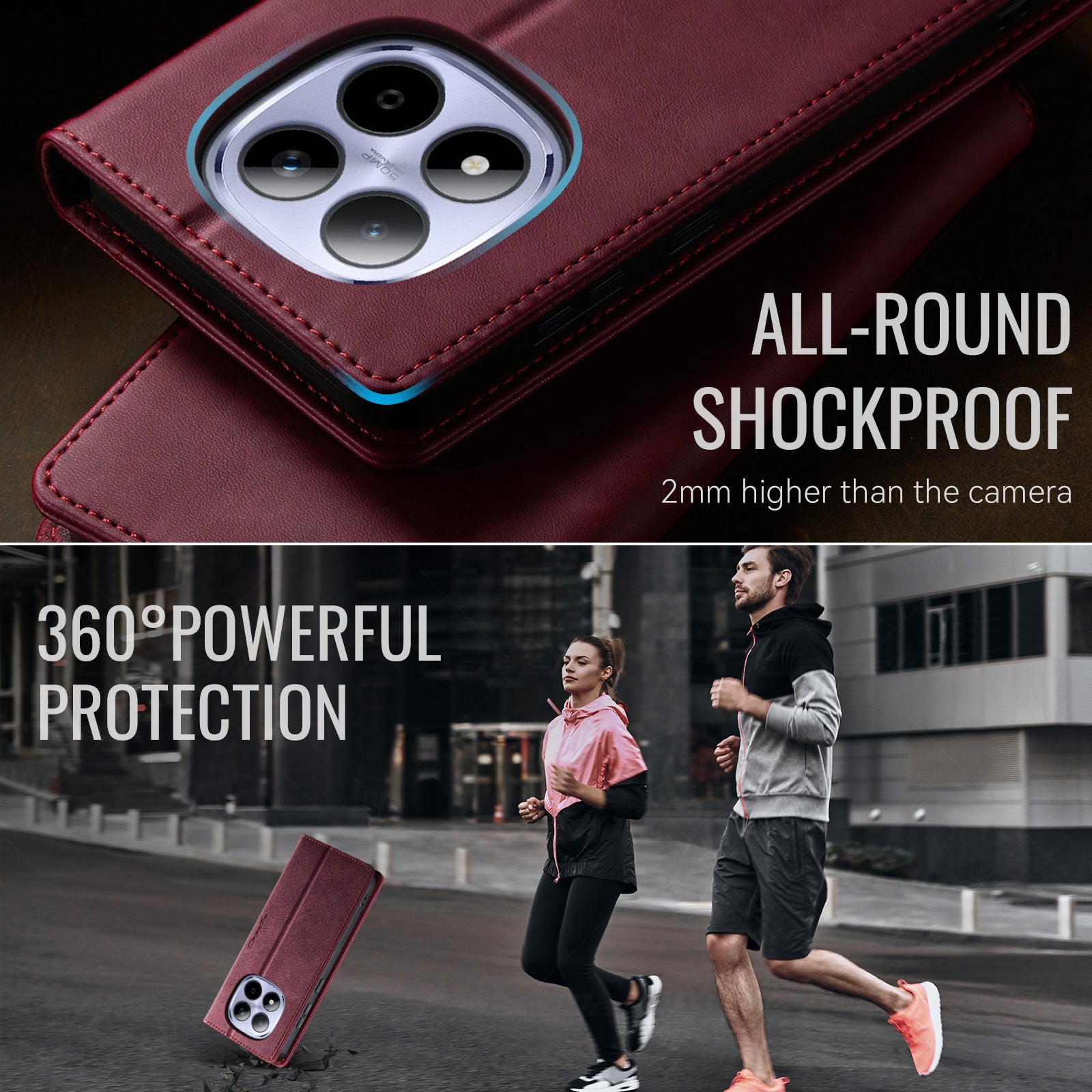 For Xiaomi Redmi Note 15 Pro 4G (Global) Case CASEME 033 Series RFID Blocking Wallet Stand Calf Texture Leather Phone Cover - Red