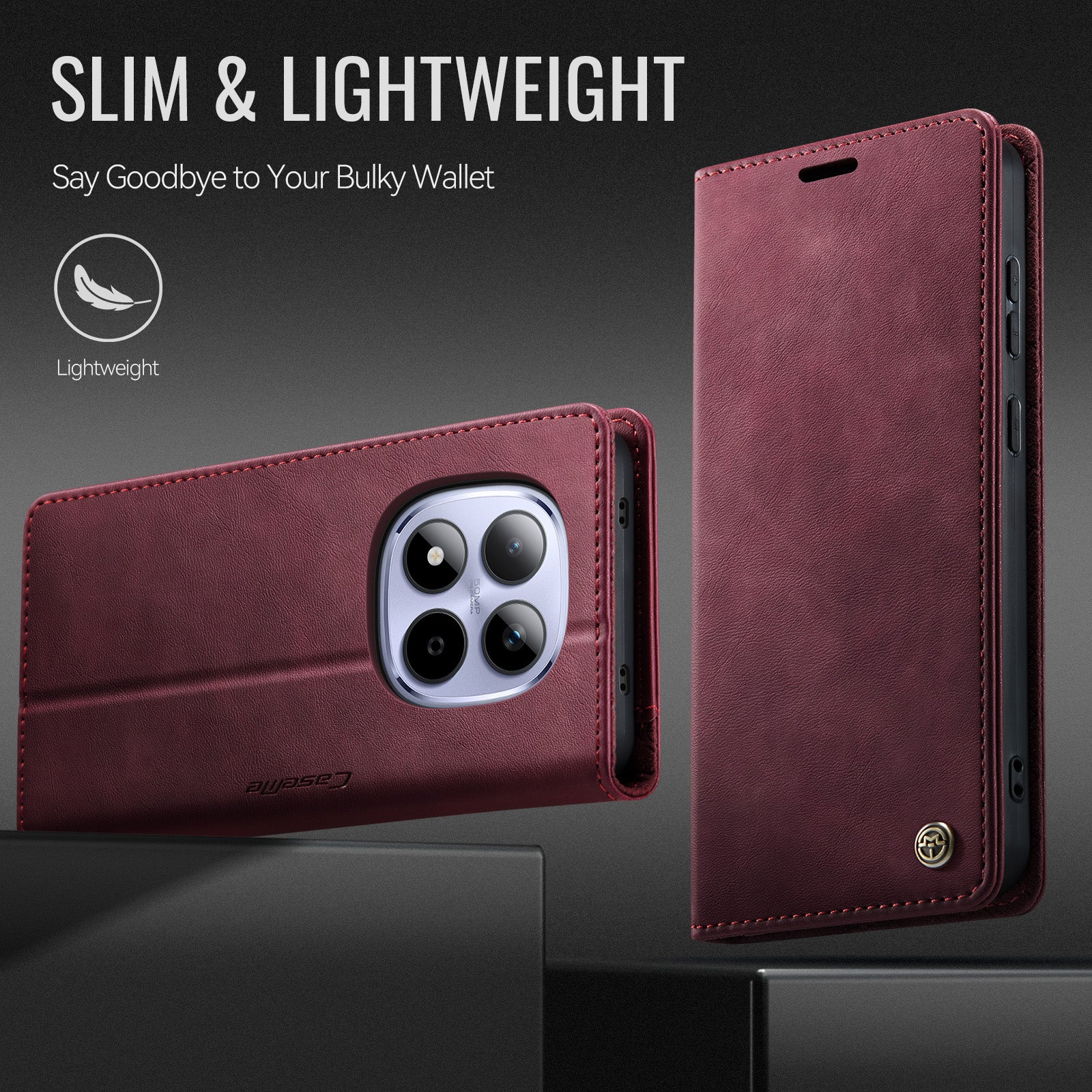 For Xiaomi Redmi Note 15 Pro 4G (Global) Case CASEME 033 Series RFID Blocking Wallet Stand Calf Texture Leather Phone Cover - Red