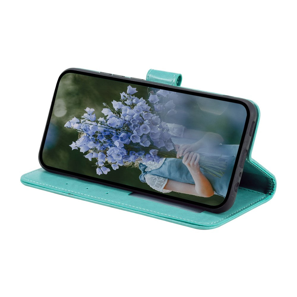For Xiaomi Redmi Note 15 4G (Global) Stand Case Imprinted Totem PU Leather Wallet Phone Cover with Wrist Strap - Mint Green