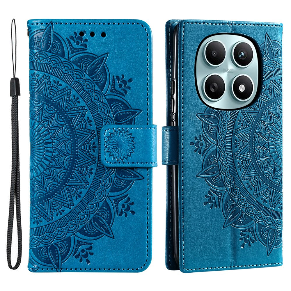 For Xiaomi Redmi Note 15 4G (Global) Stand Case Imprinted Totem PU Leather Wallet Phone Cover with Wrist Strap - Blue