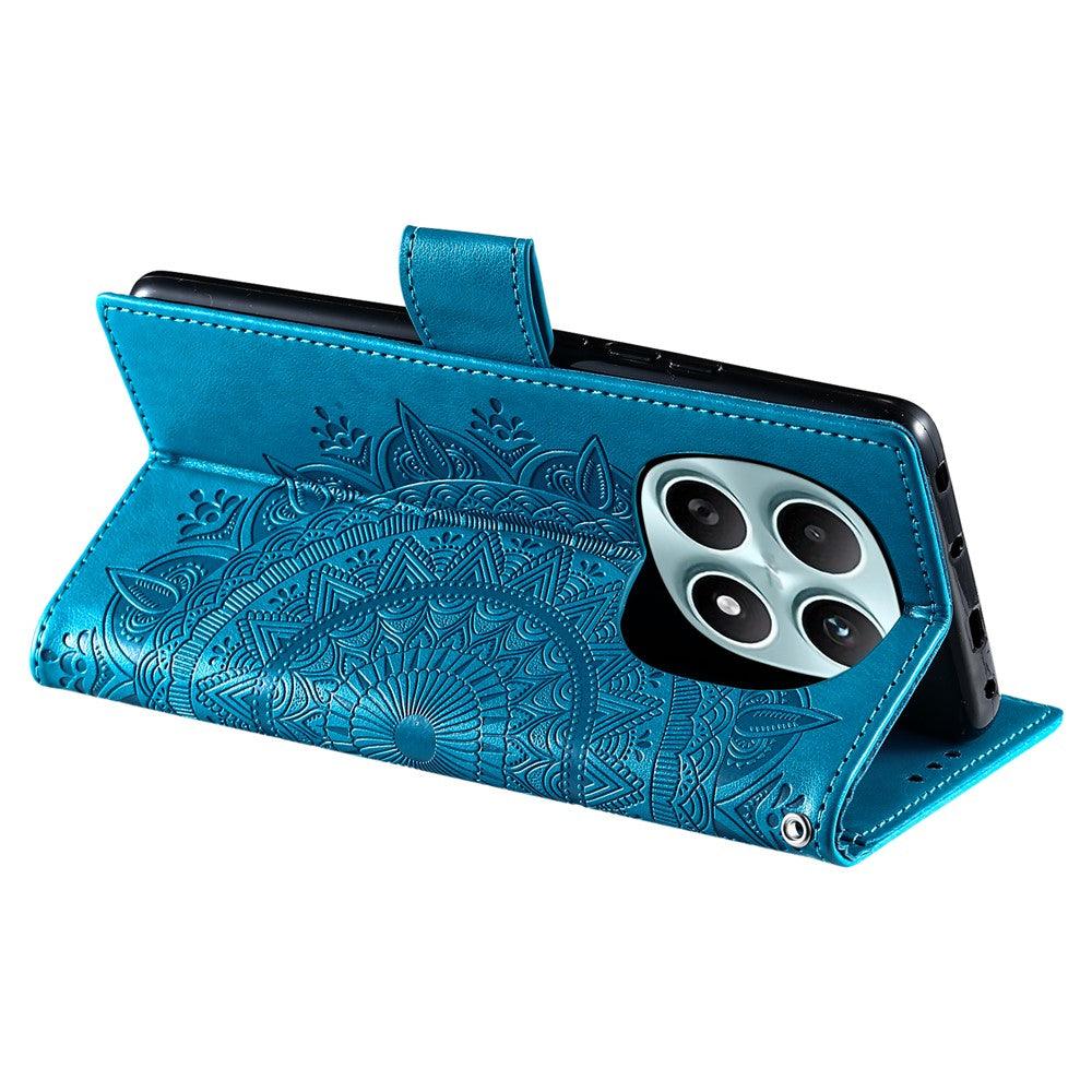 For Xiaomi Redmi Note 15 4G (Global) Stand Case Imprinted Totem PU Leather Wallet Phone Cover with Wrist Strap - Blue