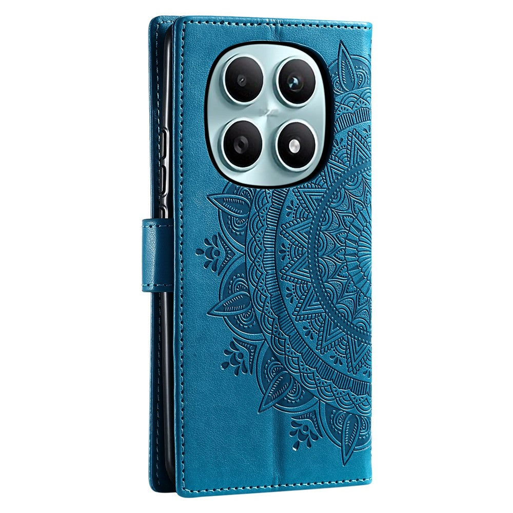 For Xiaomi Redmi Note 15 4G (Global) Stand Case Imprinted Totem PU Leather Wallet Phone Cover with Wrist Strap - Blue