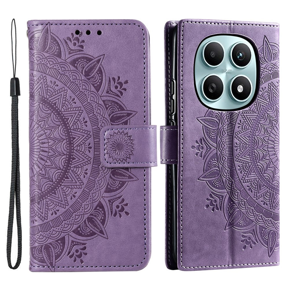 For Xiaomi Redmi Note 15 4G (Global) Stand Case Imprinted Totem PU Leather Wallet Phone Cover with Wrist Strap - Purple