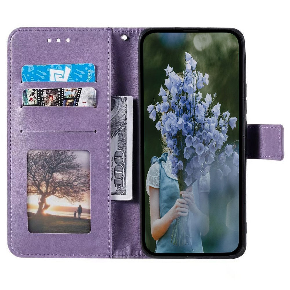 For Xiaomi Redmi Note 15 4G (Global) Stand Case Imprinted Totem PU Leather Wallet Phone Cover with Wrist Strap - Purple