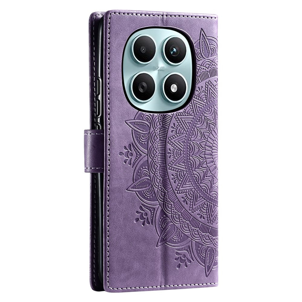 For Xiaomi Redmi Note 15 4G (Global) Stand Case Imprinted Totem PU Leather Wallet Phone Cover with Wrist Strap - Purple