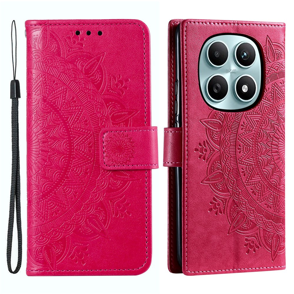 For Xiaomi Redmi Note 15 4G (Global) Stand Case Imprinted Totem PU Leather Wallet Phone Cover with Wrist Strap - Rose