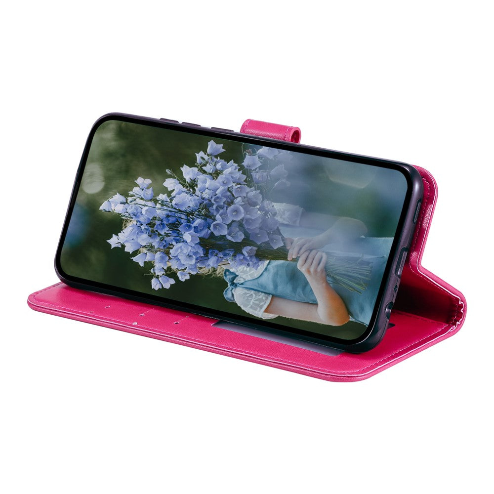 For Xiaomi Redmi Note 15 4G (Global) Stand Case Imprinted Totem PU Leather Wallet Phone Cover with Wrist Strap - Rose