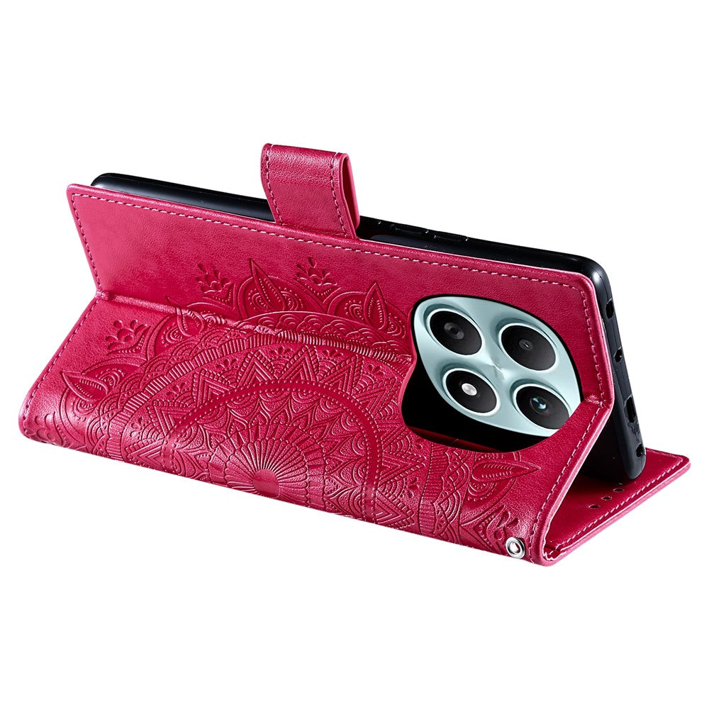 For Xiaomi Redmi Note 15 4G (Global) Stand Case Imprinted Totem PU Leather Wallet Phone Cover with Wrist Strap - Rose
