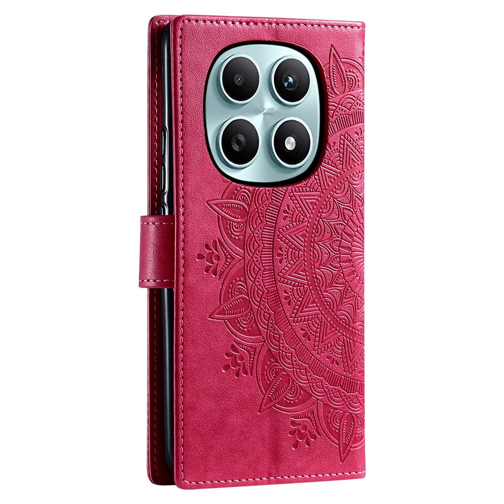 For Xiaomi Redmi Note 15 4G (Global) Stand Case Imprinted Totem PU Leather Wallet Phone Cover with Wrist Strap - Rose