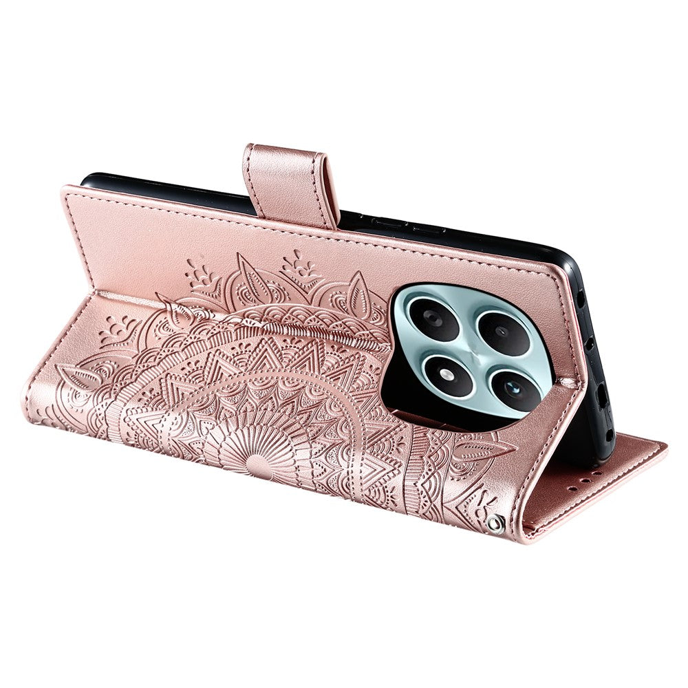 For Xiaomi Redmi Note 15 4G (Global) Stand Case Imprinted Totem PU Leather Wallet Phone Cover with Wrist Strap - Rose Gold