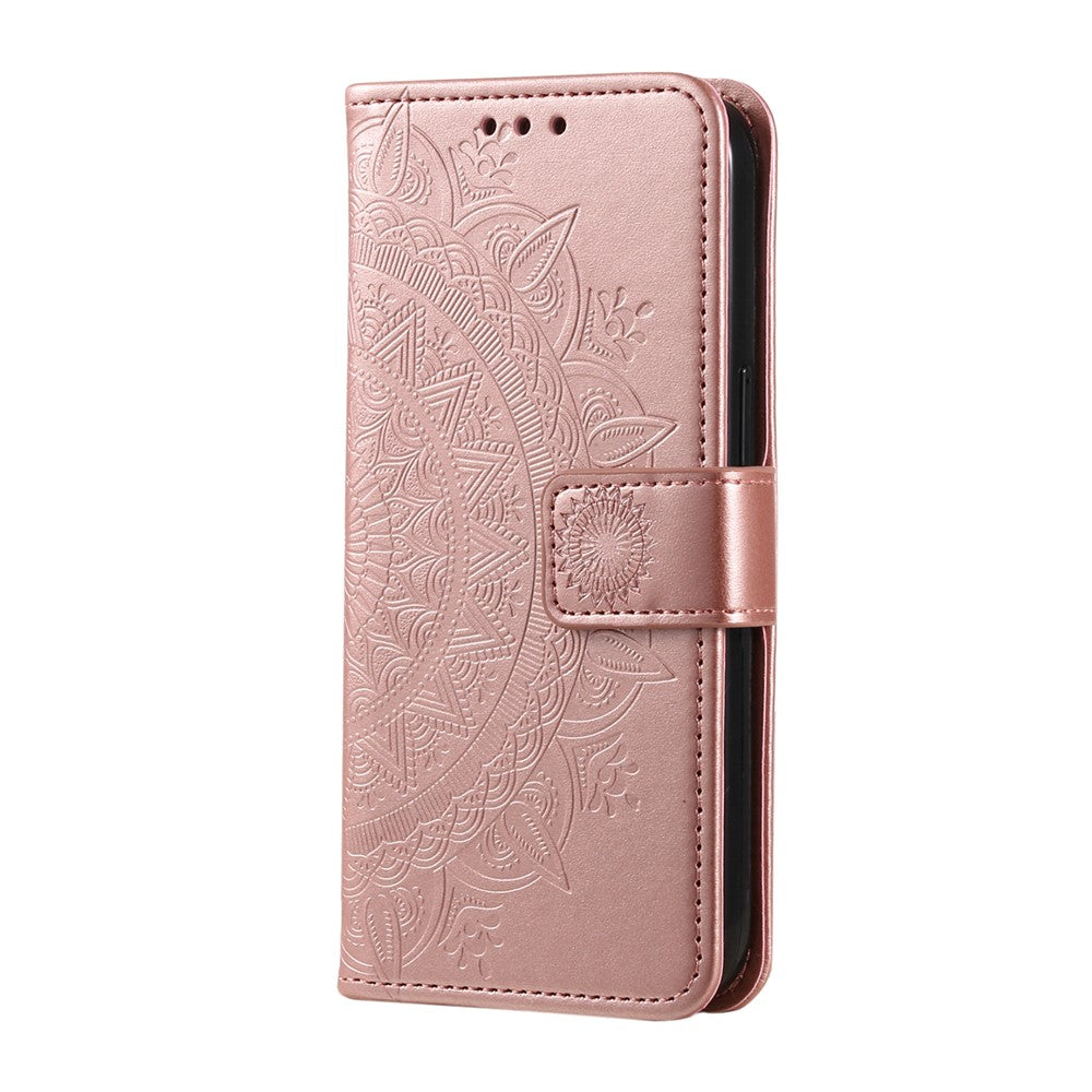 For Xiaomi Redmi Note 15 4G (Global) Stand Case Imprinted Totem PU Leather Wallet Phone Cover with Wrist Strap - Rose Gold