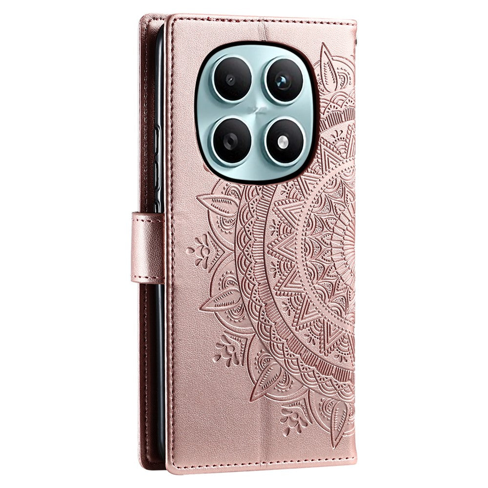 For Xiaomi Redmi Note 15 4G (Global) Stand Case Imprinted Totem PU Leather Wallet Phone Cover with Wrist Strap - Rose Gold