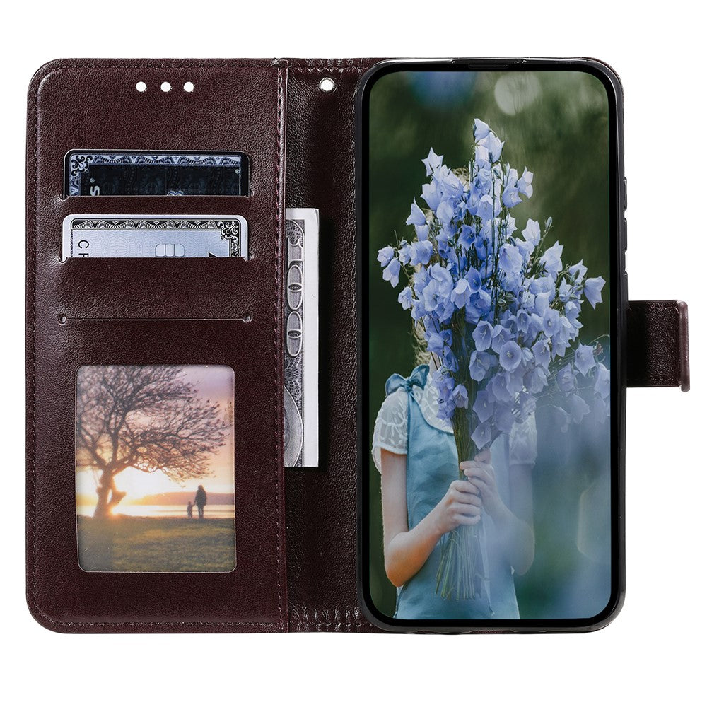 For Xiaomi Redmi Note 15 4G (Global) Stand Case Imprinted Totem PU Leather Wallet Phone Cover with Wrist Strap - Brown