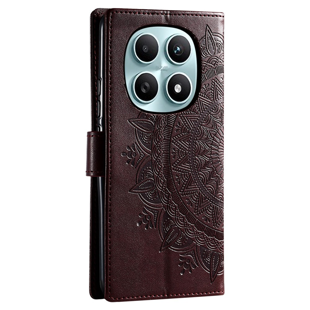For Xiaomi Redmi Note 15 4G (Global) Stand Case Imprinted Totem PU Leather Wallet Phone Cover with Wrist Strap - Brown