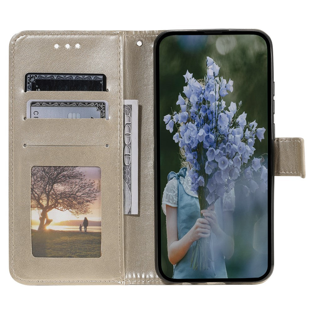 For Xiaomi Redmi Note 15 4G (Global) Stand Case Imprinted Totem PU Leather Wallet Phone Cover with Wrist Strap - Gold