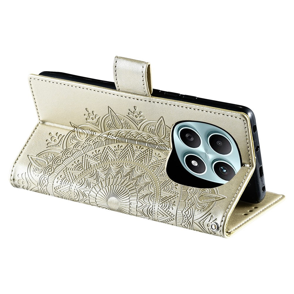 For Xiaomi Redmi Note 15 4G (Global) Stand Case Imprinted Totem PU Leather Wallet Phone Cover with Wrist Strap - Gold