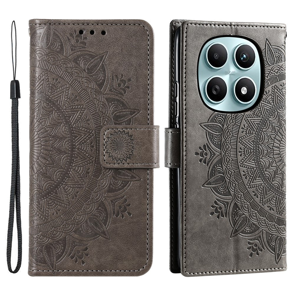 For Xiaomi Redmi Note 15 4G (Global) Stand Case Imprinted Totem PU Leather Wallet Phone Cover with Wrist Strap - Grey