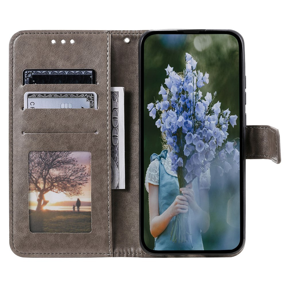 For Xiaomi Redmi Note 15 4G (Global) Stand Case Imprinted Totem PU Leather Wallet Phone Cover with Wrist Strap - Grey